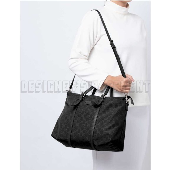 GUCCI black Nylon GUCCISSIMA leather trim Medium TOTE shoulder cross-body bag - Picture 4 of 11